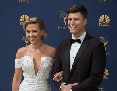 September 17, 2018 - Los Angeles, California, U.S - Scarlett Johansson (L) and Colin Jost on the red carpet of the 70th Annual Primetime Emmy Awards held at the Microsoft Theater on Monday September 17, 2018 in Los Angeles, California. Los Angeles U.S. - ZUMAp124 20180917_zaa_p124_072 Copyright: xJavierxRojasx