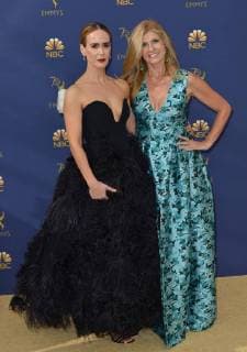 Actors Sarah Paulson (L) and Connie Britton attend the 70th annual Primetime Emmy Award at the Microsoft Theater in downtown Los Angeles on September 17, 2018.  LAP201809171171 CHRISTINExCHEW