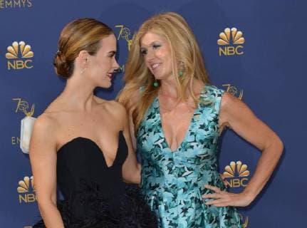 Actors Sarah Paulson (L) and Connie Britton attend the 70th annual Primetime Emmy Award at the Microsoft Theater in downtown Los Angeles on September 17, 2018.  LAP201809171172 CHRISTINExCHEW