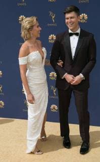 September 17, 2018 - Los Angeles, California, U.S - Scarlett Johansson (L) and Colin Jost on the red carpet of the 70th Annual Primetime Emmy Awards held at the Microsoft Theater on Monday September 17, 2018 in Los Angeles, California. Los Angeles U.S. - ZUMAp124 20180917_zaa_p124_067 Copyright: xJavierxRojasx
