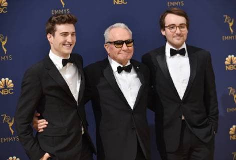 (L-R) Edward Michaels, Lorne Michaels and Henry Michaels attend the 70th annual Primetime Emmy Award at the Microsoft Theater in downtown Los Angeles on September 17, 2018.  LAP201809171189 CHRISTINExCHEW