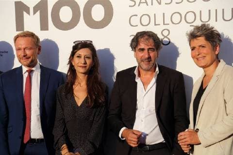 Christian Lindner FDP Dilek Mayaturk Yücel Deniz Yücel The World and Ines Pohl Editor-in-Chief Deutsche Welle before the award of the M100 Media Award to Deniz Yücel at the Potsdam Museum in Potsdam 18 September 2018 M100 Media Award