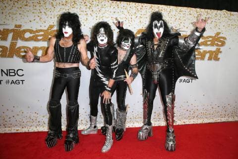 The band Kiss around Gene Simmons at the Photocall for Americas Got Talent Live Show on 19 09 2018 in Hollywood Los Angeles NBCs Americas Got Talent Season 13 Live Show September 19 2018