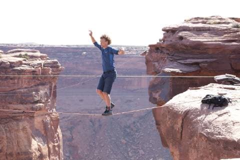 Andy Lewis free soloing a highline at the Fruit Bowl in the film Sketchy Andy, Moab Utah, Moab Utah United States Copyright: JaredxAlden 4517100020