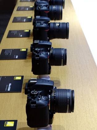 The parade of exclusives seen at the Nikon booth for Photokina 2018 in Cologne on the press day 25 9 2018 Photokina 2018 Cologne Nikon cameras on Nikon stand in line