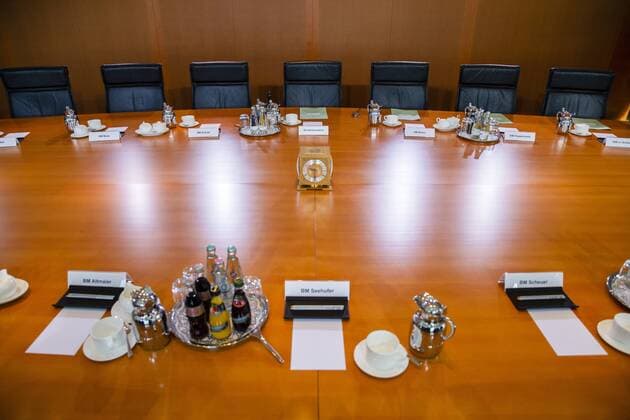 Cabinet table with empty chairs before the Cabinet meeting in the Chancellery in Berlin on 26 September 2018 Cabinet meeting in Berlin