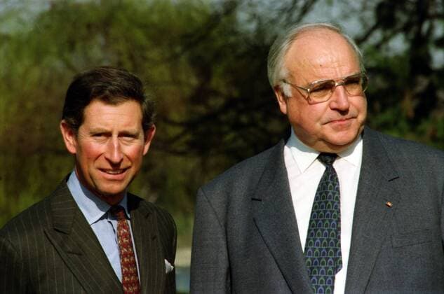 Chancellor Helmut Kohl with HRH Charles Philip Arthur George Prince of Wales Prince of Wales and Duke of Cornwall Duke of Cornwall mostly short Prince in German speaking area Prince Charles called on 19 March 1993 in the park of the Federal Chancellery in Bonn Federal Chancellor Helmut Kohl with HRH Charles Philip Arthur George Prince of Wales and Duke of Cornwall