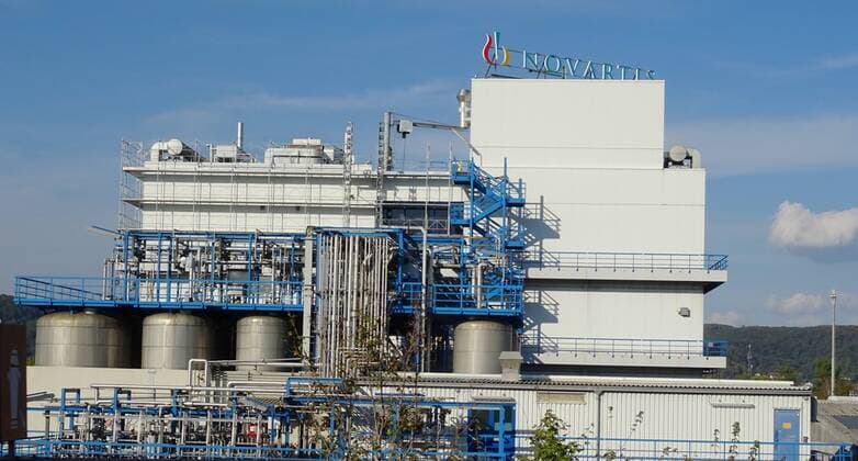 28 09 2018 Basel Pictured Novartin factory layoff layoffs factory chemical factory logo lettering