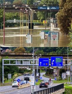 COMBO - The 2-part composite picture shows street in Usti nad Labem after devastating flood, Czech Republic on the April 15, 2002 and July 29, 2017 (15 years after). (CTKxPhoto LiborxZavoral) CTKPhotoP201708020724001  HAJ 29