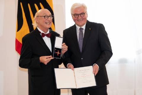 Otto Waalkes Frank Walter Steinmeier Federal Cross of Merit awarded by Federal President Frank Walter Steinmeier to a total of 29 personalities at Schloss Bellevue Order of Merit of the Federal Republic of Germany Berlin Berlin Germany Schloss Bellevue