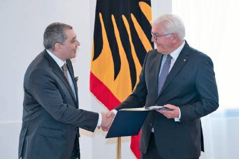 Christian Bau Frank Walter Steinmeier Federal Cross of Merit awarded by Federal President Frank Walter Steinmeier to a total of 29 personalities at Schloss Bellevue Order of Merit of the Federal Republic of Germany Berlin Berlin Germany Schloss Bellevue