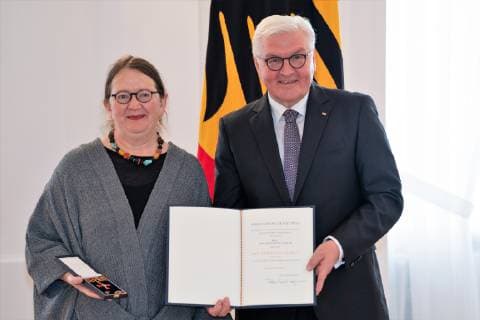 Anne Birkenhauer Molad from Jerusalem Award of Federal Cross of Merit by the Federal President Frank Walter Steinmeier to a total of 29 personalities at Schloss Bellevue Order of Merit of the Federal Republic of Germany Berlin Berlin Germany Schloss Bellevue