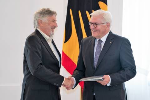 Christian Brückner voice actor Awarding of the Federal Cross of Merit by the Federal President Frank Walter Steinmeier to a total of 29 personalities in the Bellevue Palace Order of Merit of the Federal Republic of Germany Berlin Berlin Germany Schloss Bellevue