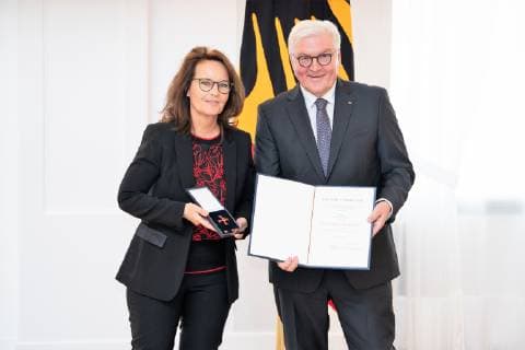 Director Caroline Link Awarded Federal Cross of Merit by the Federal President Frank Walter Steinmeier to a total of 29 personalities in the Bellevue Palace Order of Merit of the Federal Republic of Germany Berlin Berlin Germany Schloss Bellevue