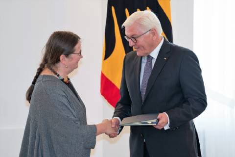 Anne Birkenhauer Molad from Jerusalem Award of Federal Cross of Merit by the Federal President Frank Walter Steinmeier to a total of 29 personalities at Schloss Bellevue Order of Merit of the Federal Republic of Germany Berlin Berlin Germany Schloss Bellevue