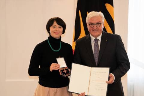 Kathrin Ollroge Federal Cross of Merit awarded by Federal President Frank Walter Steinmeier to a total of 29 personalities at Schloss Bellevue Order of Merit of the Federal Republic of Germany Berlin Berlin Germany Schloss Bellevue