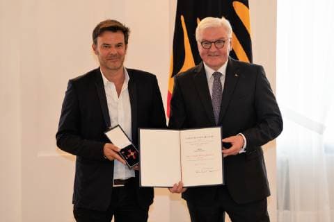 Director Francois Ozon Francois Ozon Federal Cross of Merit awarded by the Federal President Frank Walter Steinmeier to a total of 29 personalities in the Bellevue Palace Order of Merit of the Federal Republic of Germany Berlin Berlin Germany Schloss Bellevue