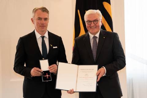 Neo Rauch Maler Award Federal Cross of Merit by the Federal President Frank Walter Steinmeier to a total of 29 personalities in the Bellevue Palace Order of Merit of the Federal Republic of Germany Berlin Berlin Germany Schloss Bellevue