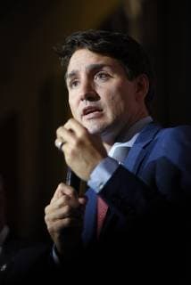October 2, 2018 - Toronto, Canada - Prime Minister Justin Trudeau speaking during an armchair conversation between Prime Minister Justin Trudeau and Ahmed Hussen -the Minister of Immigration, Refugees and Citizenship at an open Liberal fundraising event in Toronto on October 2, 2018. Toronto Canada  - ZUMAn230 20181002_zaa_n230_762 Copyright: xArindamxShivaanix