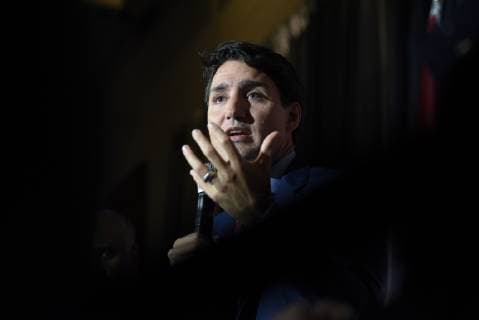October 2, 2018 - Toronto, Canada - Prime Minister Justin Trudeau speaking during an armchair conversation between Prime Minister Justin Trudeau and Ahmed Hussen -the Minister of Immigration, Refugees and Citizenship at an open Liberal fundraising event in Toronto on October 2, 2018. Toronto Canada  - ZUMAn230 20181002_zaa_n230_763 Copyright: xArindamxShivaanix