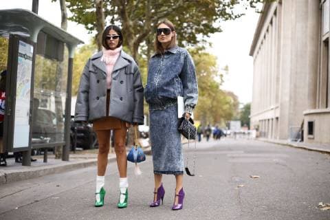 Gilda Ambrosio and Giorgia Tordini posing outside of the Miu Miu Show during Paris Fashion Week -Oct 2, 2018 - PFW: Spring 2019 Street Style Day 9, Paris France  Copyright: xValentinaxRanierix h_00556959