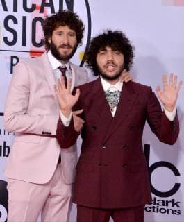 Singers Benny Blanco and Lil Dicky arrive for the 46th annual American Music Awards at the Microsoft Theater in Los Angeles on October 9, 2018.  LAP20181009205 JIMxRUYMEN