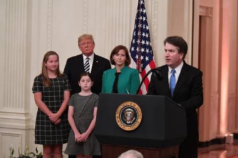 October 8, 2018 - Washington, District of Columbia, U.S. - 10 8 18- The White House-Washington DC..Judge Brett Kavanaugh is sworn in as an Associate Justice on the U.S. Supreme Court replacing Justice Anthony Kennedy who he once clerked for..Newly sworn Justice Kavanaugh makes remarks as his family and President Trump listen.. photos by: - ImageCatcher News Washington U.S. - ZUMAbw2_ 20181008_zaf_bw2_053 Copyright: xChristyxBowex