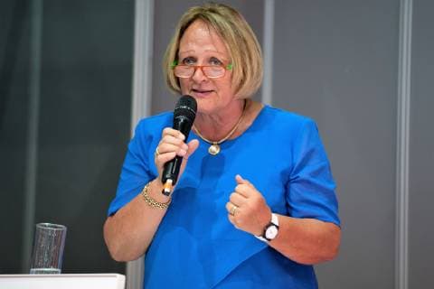 Sabine Leutheusser Schnarrenberger gives a speech on the occasion of the award Raif Badawi Award for Courageous Journalists 70 Frankfurt Book Fair Frankfurt Fair Beyond words tbm19 First day of trade fair visitors Frankfurt Hessen Germany Trade Fair Center