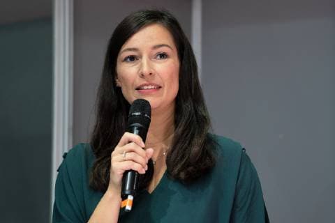 Pinar Atalay holds the award ceremony Raif Badawi Award for Courageous Journalists 70 Frankfurt Book Fair Frankfurt Beyond words tbm19 First day of trade fair visitors Frankfurt Hessen Germany Trade Fair Center