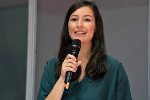 Pinar Atalay holds the award ceremony Raif Badawi Award for Courageous Journalists 70 Frankfurt Book Fair Frankfurt Beyond words tbm19 First day of trade fair visitors Frankfurt Hessen Germany Trade Fair Center