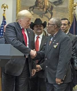 October 11, 2018 - Washington, District of Columbia, U.S. - United States President Donald J. Trump, left, shakes hands with Soul legend Sam Moore of Sam & Dave, right center, prior to signing H.R. 1551, the Orrin G. Hatch-Bob Goodlatte Music Modernization Act in the Roosevelt Room of the White House in Washington, DC on Thursday, October 11, 2018. Looking on are John Rich of Big & Rich, left center, and US Representative Darrell Issa (Republican of California), right Washington U.S. - ZUMAs152 20181011_zaa_s152_074 Copyright: xRonxSachsx
