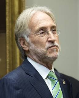 October 11, 2018 - Washington, District of Columbia, U.S. - President and CEO of The Recording Academy Neil Portnow listens as United States President Donald J. Trump makes remarks prior to signing H.R. 1551, the Orrin G. Hatch-Bob Goodlatte Music Modernization Act in the Roosevelt Room of the White House in Washington, DC on Thursday, October 11, 2018 Washington U.S. - ZUMAs152 20181011_zaa_s152_075 Copyright: xRonxSachsx