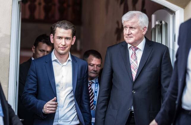 October 12, 2018 - Munich, Bavaria, Germany - HORST SEEHOFER of the Bavarian CSU and SEBASTIAN KURZ, Chancellor of Austria. The populist chancellor of Austria SEBASTIAN KURZ visited his colleagues HORST SEEHOFER and MARKUS SOEDER of the Bavarian CSU in the famed Loewenbraeukeller. Kurz is not only the OeVP Chancellor of Austria, but also the head of the OSCE until December 18th. Since he took on a harder populist position and one supported by the right-extremist FPOe that co-rules Austria, the organization has maintained a low profile regarding Kurz. Kurz also has made off statements, such as his wish to create a new Ã¢â‚¬oeaxisÃ¢â‚¬Â between populist nations- wording that brought back images of the Axis Powers in WWII. Munich Germany - ZUMAb160 20181012_zbp_b160_004 Copyright: xSachellexBabbarx