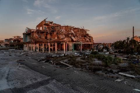 Damaged and destroyed homes sit among lots of debris after Hurricane Michael slammed into Mexico Beach, Florida October 12, 2018. Michael hit the Florida panhandle October 10.  WAP20181012055 KENxCEDENO