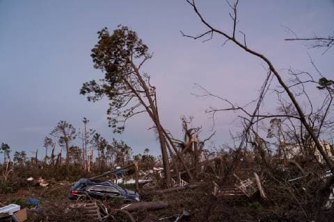 A car sits among tons of other debris after Hurricane Michael slammed into Mexico Beach, Florida October 12, 2018. Michael hit the Florida panhandle October 10.  WAP20181012061 KENxCEDENO