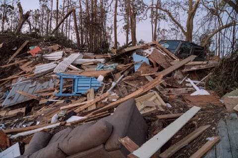 A jeep sits among tons of debris after Hurricane Michael slammed into Mexico Beach, Florida October 12, 2018. Michael hit the Florida panhandle October 10.  WAP20181012064 KENxCEDENO