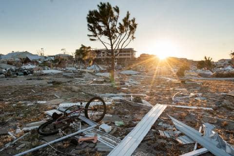 Debris from damaged homes after Hurricane Michael lay strewn about in the early morning in Mexico Beach, Florida October 13, 2018.  WAP20181013504 KENxCEDENO