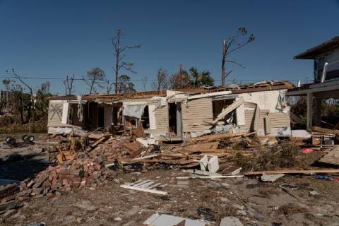 Damaged homes and other debris lay strewn about after Hurricane Michael lay strewn about in the early morning in Mexico Beach, Florida October 13, 2018.  WAP20181013521 KENxCEDENO