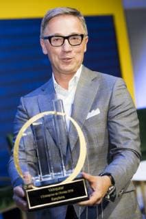 Artexis Group CEO Eric Everard celebrates after winning the award ceremony for the the Entreprise de l annee (French-speaking company of the year), Monday 15 October 2018, in Brussels.  JASPERxJACOBS 05448577