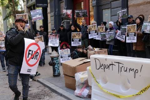 October 18, 2018 - New York City, New York, US - American animal rights organization, People for the Ethical Treatment of Animals (PETA) staged a protest action outside of Canada GooseÃ¢â‚¬â ¢s SOHO store on 18th. October 2018, highlighting the use of animal fur in the outer winter-wear company product line. New York City US - ZUMAl135 20181018_zap_l135_001 Copyright: xG.xRonaldxLopezx