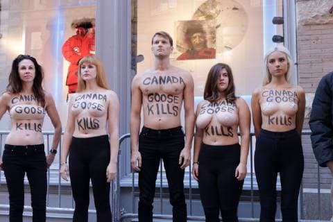 October 18, 2018 - New York City, New York, US - American animal rights organization, People for the Ethical Treatment of Animals (PETA) staged a protest action outside of Canada GooseÃ¢â‚¬â ¢s SOHO store on 18th. October 2018, highlighting the use of animal fur in the outer winter-wear company product line. New York City US - ZUMAl135 20181018_zap_l135_008 Copyright: xG.xRonaldxLopezx