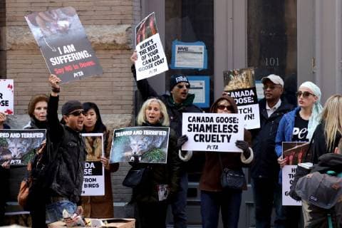 October 18, 2018 - New York City, New York, US - American animal rights organization, People for the Ethical Treatment of Animals (PETA) staged a protest action outside of Canada GooseÃ¢â‚¬â ¢s SOHO store on 18th. October 2018, highlighting the use of animal fur in the outer winter-wear company product line. New York City US - ZUMAl135 20181018_zap_l135_004 Copyright: xG.xRonaldxLopezx
