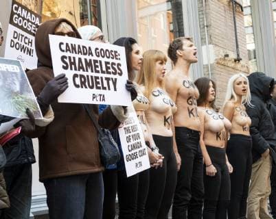 October 18, 2018 - New York, NY, U.S - Protest by PETA, People for the Ethical Treatment of Animals, outside the Canada Goose store on Wooster Street in New York City, New York on October 18, 2018 New York U.S. - ZUMAb161 20181018_zap_b161_021 Copyright: xMichaelxBrochsteinx
