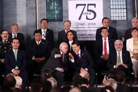 October 18 2018 EUM20181018POL28 JPG CITY OF MEXICO Presidency President EPN October 18, 2018 President Enrique Pena Nieto on Thursday led the ceremony for the 75th Anniversary of the Ministry of Health Accompanied Jose Narro and the rector of the UNAM Enrique Graue Wiechers Photo Agency THE UNIVERSAL RCC  - ZUMAu78_ 20181018_zaf_u78_058 Copyright: xAlejandraxLeyvax