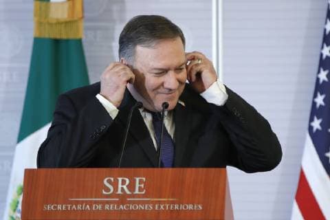 US Secretary of State Michael Pompeo reacts during a meeting with his Foreign Minister of Mexico (SRE), Luis Videgaray, at the diplomatic headquarters in Mexico City, Mexico 19 October 2018. Videgaray reiterated today before Mike Pompeo, that Mexico s migration policy is sovereign, and that this is the case with the arrival of the caravan of Honduran migrants in the country. Videgaray reiterates to Pompeo that Mexico s immigration policy is sovereign !ACHTUNG: NUR REDAKTIONELLE NUTZUNG!  Copyright: xJoséxMéndezx MEX020 20181019-636755781277978496