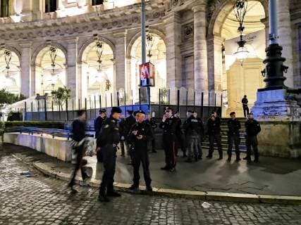(181023) -- ROME, Oct. 23, 2018 -- Police officers work outside the metro station where an escalator collapsed in Rome, Italy, on Oct. 23, 2018. At least 20 Russian football fans were injured when an escalator at a busy Rome metro station collapsed on Tuesday night, local media reported. ) ITALY-ROME-METRO-ESCALATOR-COLLAPSE ChenxZhanjie 