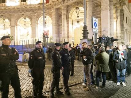 (181023) -- ROME, Oct. 23, 2018 -- Police officers work outside the metro station where an escalator collapsed in Rome, Italy, on Oct. 23, 2018. At least 20 Russian football fans were injured when an escalator at a busy Rome metro station collapsed on Tuesday night, local media reported. ) ITALY-ROME-METRO-ESCALATOR-COLLAPSE ChenxZhanjie 