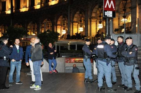 (181023) -- ROME, Oct. 23, 2018 -- Police officers work outside the metro station where an escalator collapsed in Rome, Italy, on Oct. 23, 2018. At least 20 Russian football fans were injured when an escalator at a busy Rome metro station collapsed on Tuesday night, local media reported. ) ITALY-ROME-METRO-ESCALATOR-COLLAPSE ChenxZhanjie 