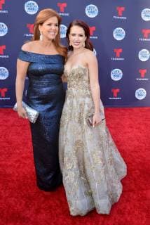 TV personality Maria Celeste Arraras (L) and actress Sofía Lama arrive for the fourth annual Latin American Music Awards at the Dolby Theatre in the Hollywood section of Los Angeles on October 25, 2018. The annual event honors outstanding achievements for artists in the Latin music industry.  LAP20181025159 JIMxRUYMEN