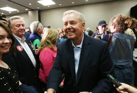 U.S. Senator Lindsey Graham (R-SC) greets supporters after speaking at a rally for Missouri Attorney General Josh Hawley in Chesterfield, Missouri on October 29, 2018. Hawley is running for the U.S. Seante seat now held by Claire McCaskill. The U.S. Senate race in Missouri is considered to be one of the most costly and tighest in the United States.  SLP2018102904 BILLxGREENBLATT